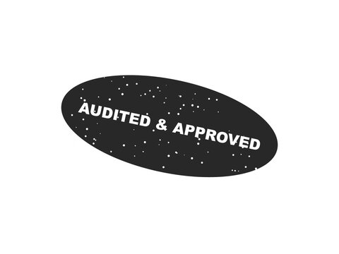 Audited and approved rubber stamp seal with a grunge texture effect isolated on transparent background