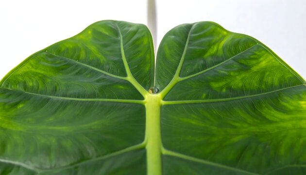 Close Up Macro Shot Of A Vibrant Green Alocasia Leaf With Distinct Veins And Smooth Texture