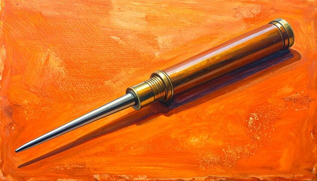 Vintage Brass Screwdriver on Orange Textured Background.