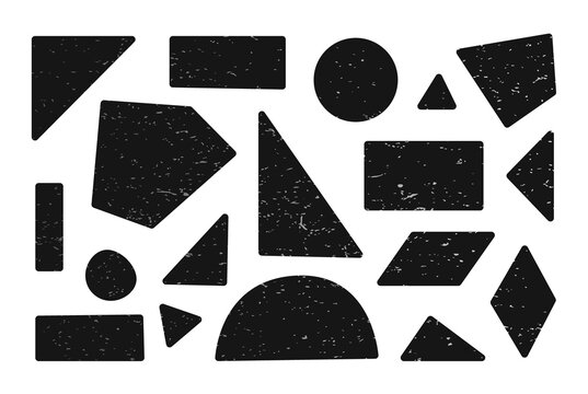 Abstract Black Geometric Shapes with Distressed Grunge Texture Isolated on White Background for Modern Graphic Design