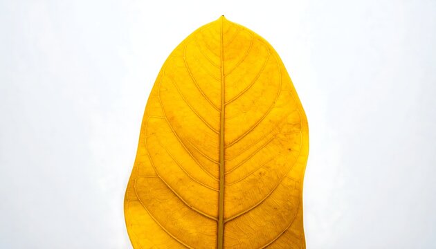 Vibrant Golden Autumn Leaf With Detailed Veins Captured Against A Bright White Backlit Backdrop