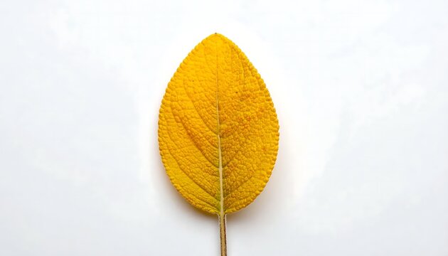 Yellow Autumn Leaf with Detailed Texture Isolated on White Background