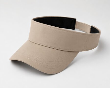 Beige sun visor hat crafted from synthetic leather material for sports and sunny outdoor activities.