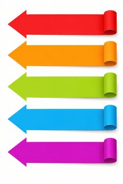 Colorful arrow ribbon banners with curled edges for business presentation and infographic navigation.