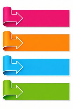 Horizontal arrow ribbon banners with curled scroll ends for professional presentation templates.
