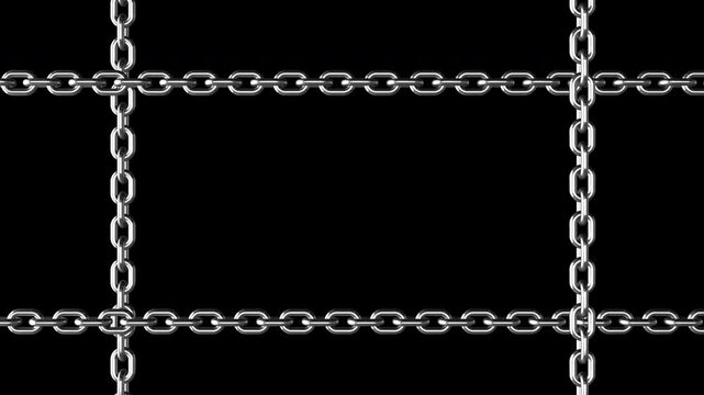 Industrial steel chain barrier forming a secure crossed shape on transparent background
