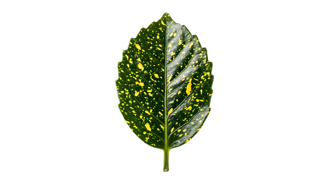 Single Spotted Aucuba Leaf Isolated on White Background Transparent PNG Decorative Evergreen Botanical Foliage