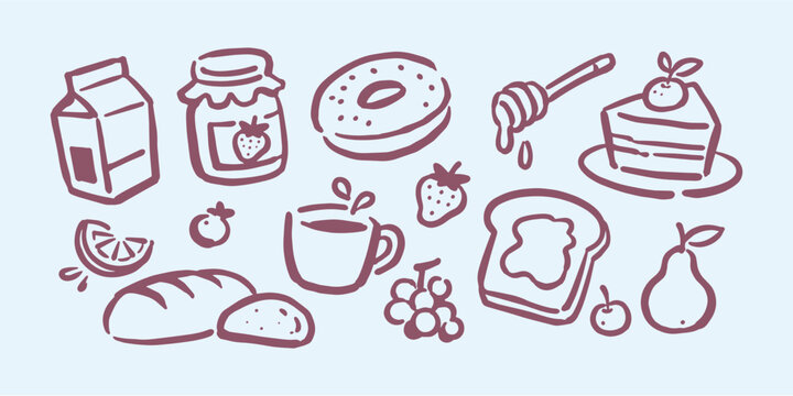 Breakfast Food doodle Set Illustration