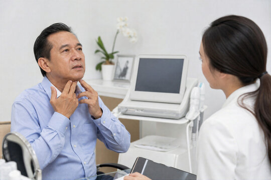 Southeast Asian man discussing jawline and neck HIFU treatment