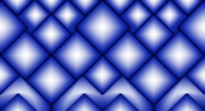 Abstract blue diamond pattern background with 3d glowing geometric tiles.