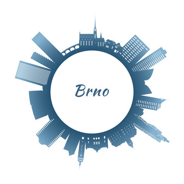 Brno skyline with colorful buildings. Circular style. Stock vector illustration.