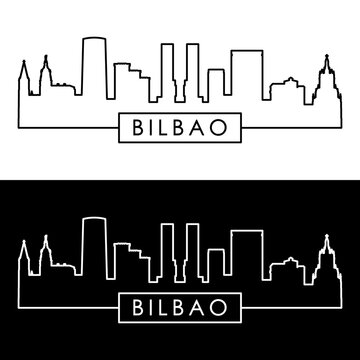 Bilbao skyline. Linear style. Single line. Editable vector file.