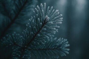 Fototapeta premium Frosted pine branch winter serenity.