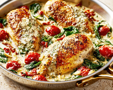 Creamy Tuscan Chicken Skillet with Spinach and Tomatoes &ndash; AI Generative