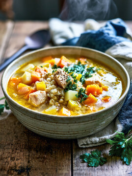 Traditional Polish Barley Soup Krupnik &ndash; AI Generative