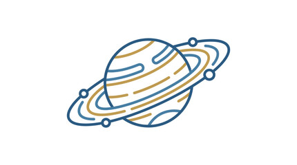 Stylized Blue and Gold Planet with Rings in Line Art © Gardena