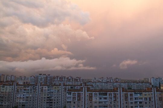Dramatic Sunset Sky Over City Skyline