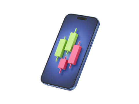 Smartphone showing stock market candlestick trading chart