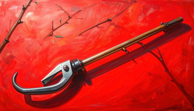 Vintage Chrome Pipe Wrench on Red Textured Background.