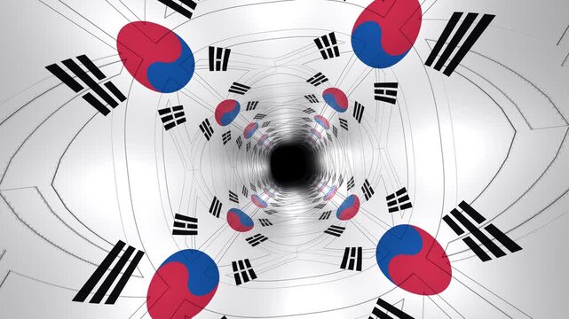 Abstract tunnel animation with South Korea flag texture