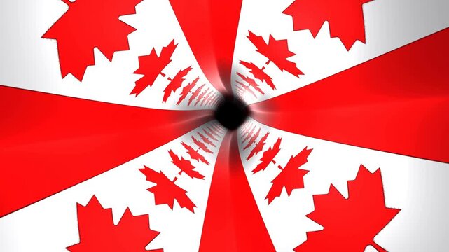 Abstract tunnel vortex with Canadian flag texture