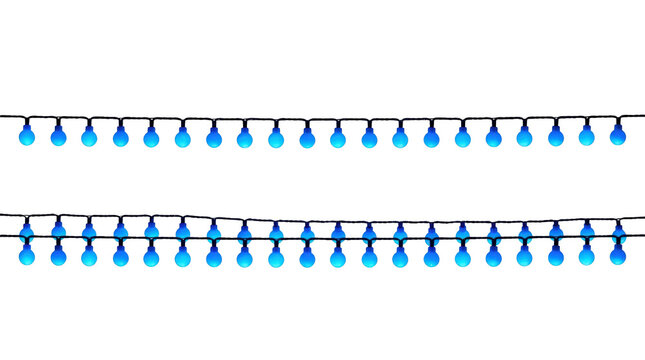 Two rows of blue string lights on a white background 1.