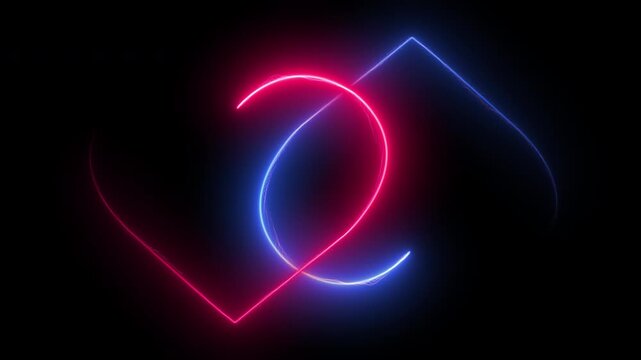 Neon heart border with vibrant pink glow for romantic celebration on transparent background
