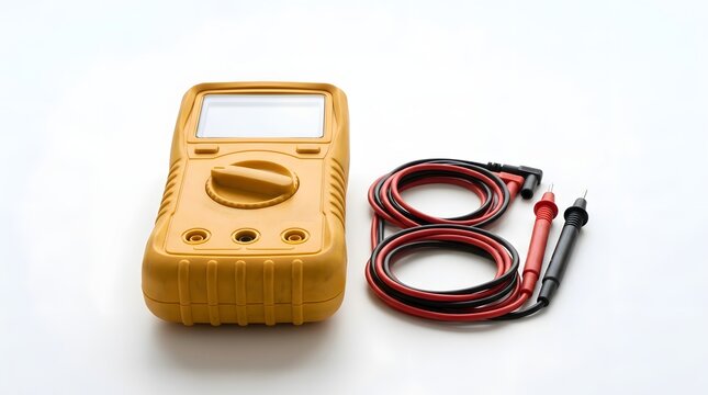 Yellow Digital Multimeter Placed on White Background