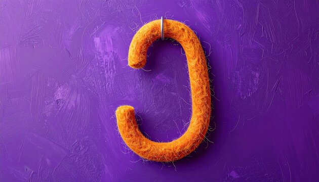 Orange Breadstick Shaped Like Letter C on Purple Background.