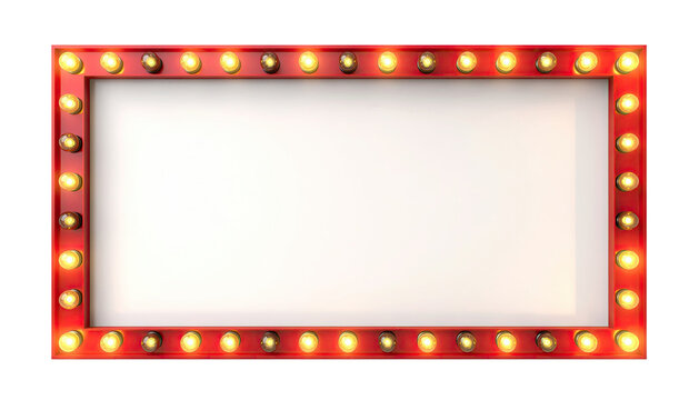 Vintage Theater Marquee Border with Glowing Lights on transparent background