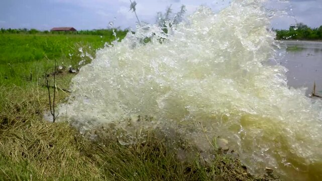 Water splash from white pipe