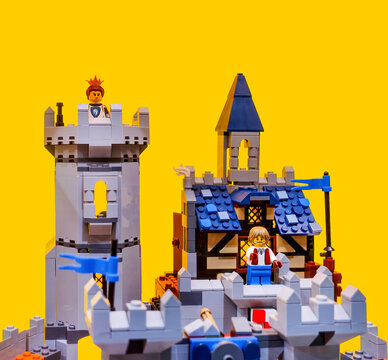 ISTANBUL, TURKEY, JULY 27, 2026: A close up shot of a vintage style Lego castle at the Lego Store in the Kanyon shopping centre, Istanbul, Turkey.