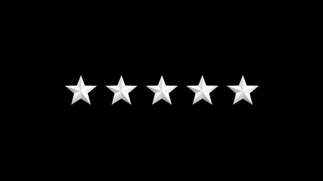 Five star review rating icon animation loop for customer feedback and satisfaction concept on black background