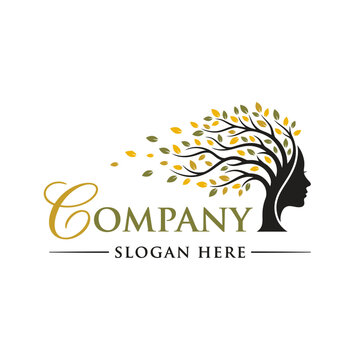 Female silhouette logo with leafy tree branches.