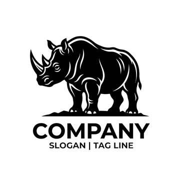 Black rhinoceros silhouette logo with placeholder text.