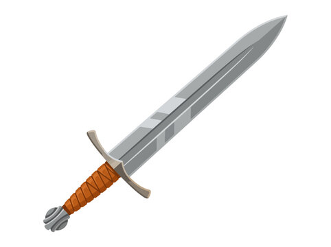 Cartoon illustration of a medieval sword with a leatherwrapped handle