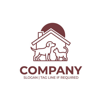 Minimal pet care logo featuring cat and dog.