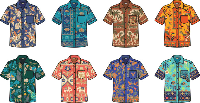Sri Lankan Batik Shirt Collection. Tropical Colorful SVG Vector Fashion Illustration