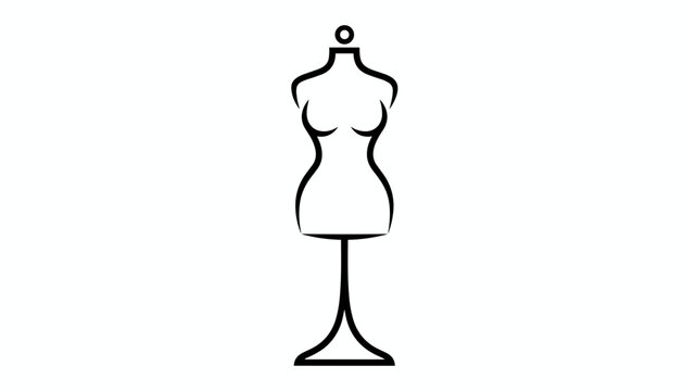 Minimalist black line illustration of a classic female mannequin torso on a stand, representing fashion and tailoring.