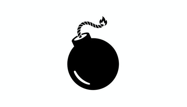 Classic black round bomb icon with a burning lit fuse showing a small flame, isolated on a clean white background.