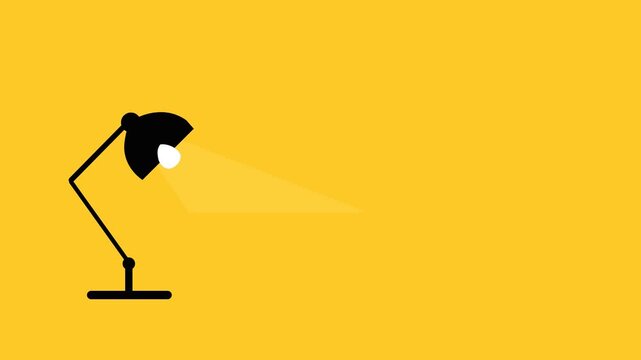 Black desk lamp shines a pulsing warm light beam on a solid yellow background in a clean minimalist animation style.