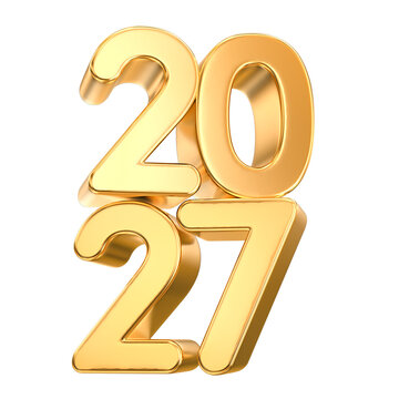 Gold 2027 year numbers 3D render
