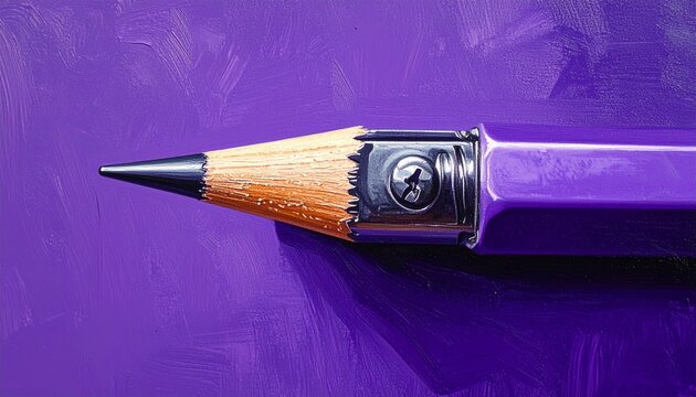 Purple pencil with metallic ferrule on vibrant background.