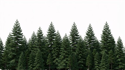 Fototapeta premium Row of coniferous pine trees isolated on white background