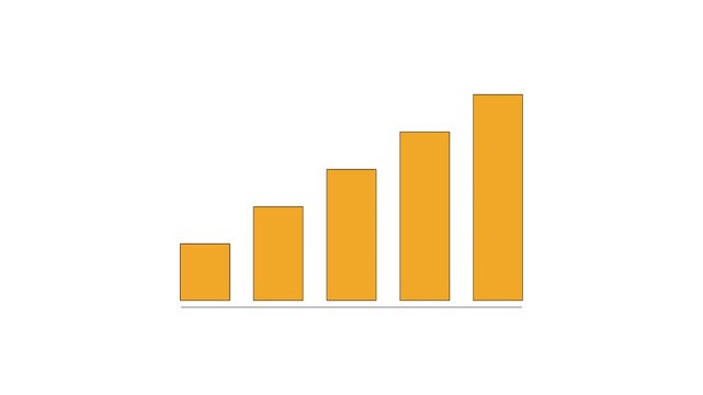 Animated five orange vertical bars of escalating height, symbolizing robust wireless signal, internet connection, or data progression