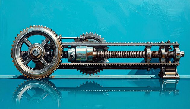 Vintage Mechanical Gear Assembly on Blue Background.