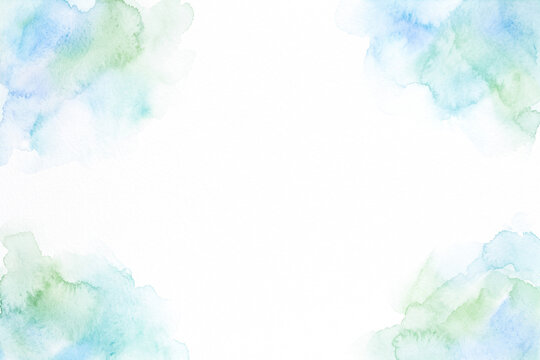 Blue Green Watercolor Frame Background with Four Corner Splash