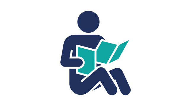 Person sitting and reading a book icon with studying education learning