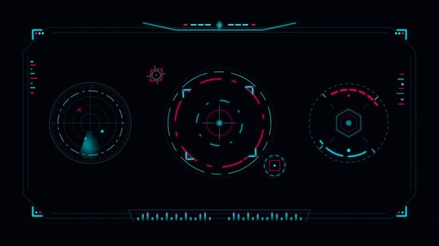 Futuristic HUD user interface screen with animated radar scope and targeting crosshair graphics