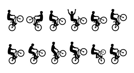 Fototapeta premium BMX Bicycle Stunt Silhouettes, Extreme Sports Action Sequence, Dynamic Wheelie Poses